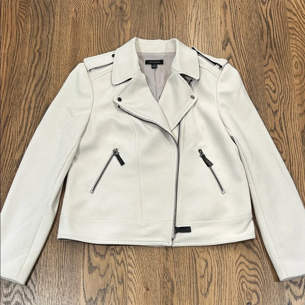 Ann Taylor Cream Leather Moto Jacket - Picture 1 of 8